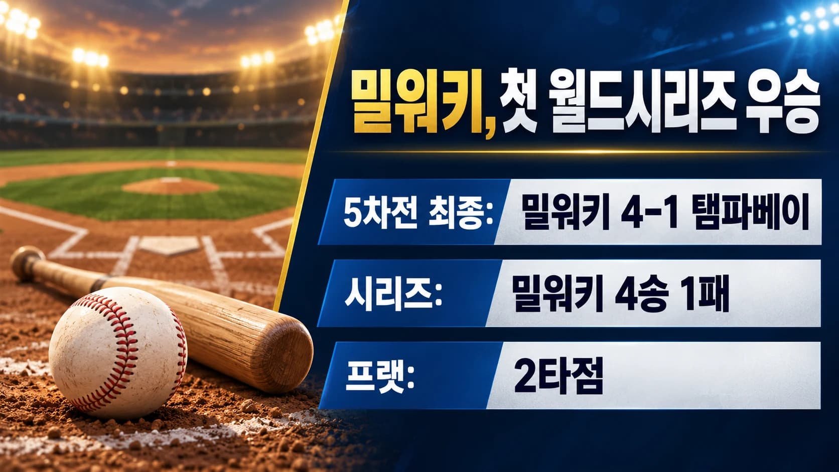 밀워키, 탬파베이 4-1 꺾고 구단 첫 월드시리즈 우승